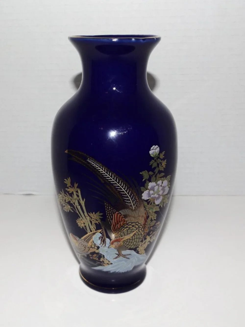 3 Vintage Japanese Porcelain Cobalt Blue Painted Vases Kutani Gilt Trim